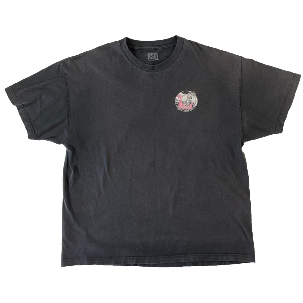 RSQ 2XL Skeleton Flamingo Graphic Tee Washed Black All Washed Up Shirt